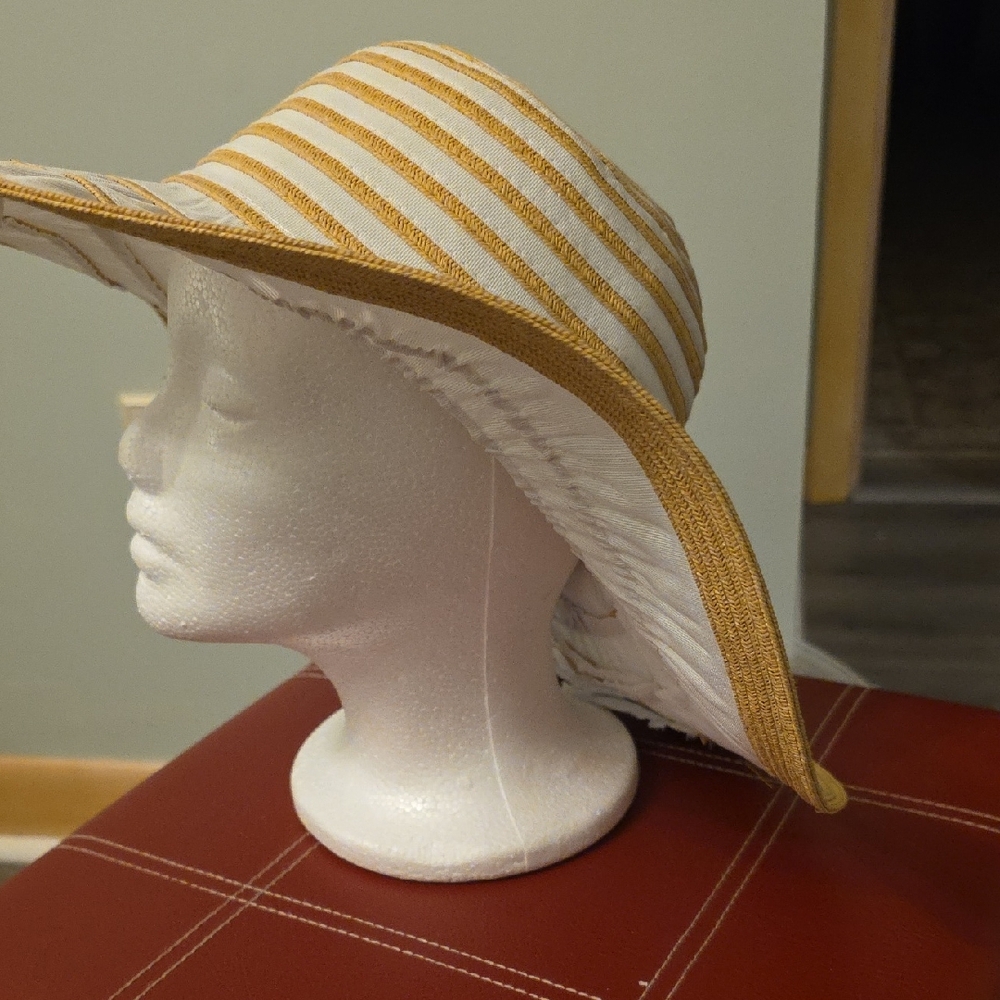 Striped White and Tan Sun Hat